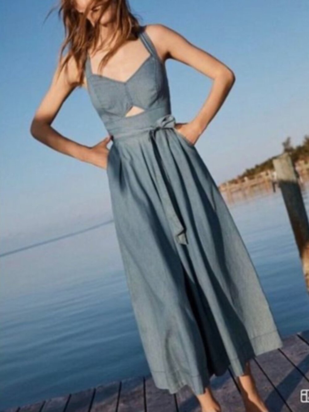 Anthropologie Holding Horses Jumpsuit Blue Chambray Cut Out Wide Leg Tie Waist